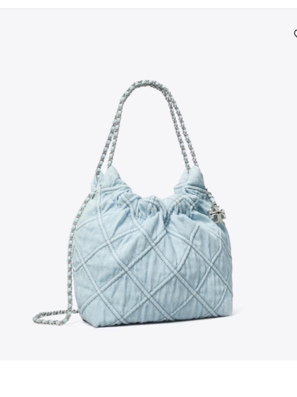 Tory Burch Light Blue Quilted Drawstring Shoulder Bag with Chain Strap- Like New